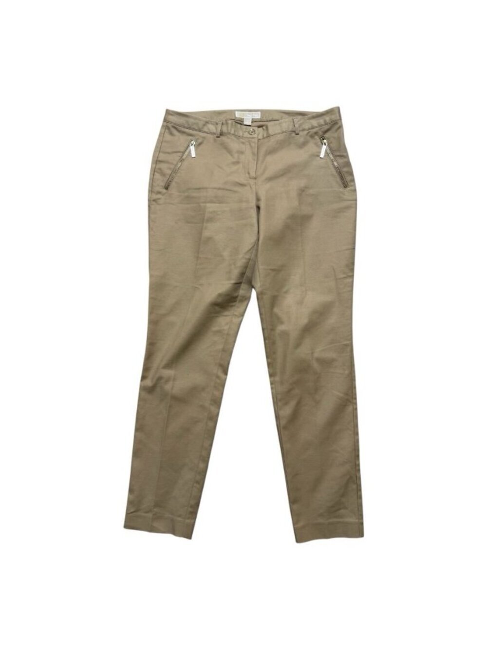 Michael Kors Tan Ankle Pants Women’s Size 10 Gold Zip Stretch